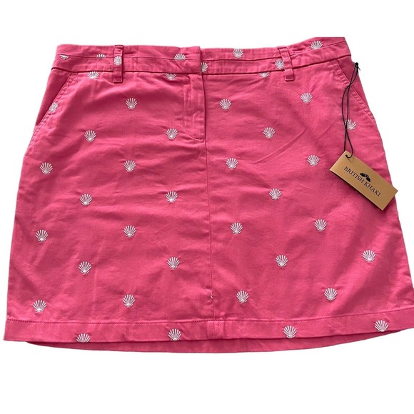 British Khaki Skirt Womens 10 Pink Mini Beach Shell Travel Pockets Stretch - Picture 1 of 4